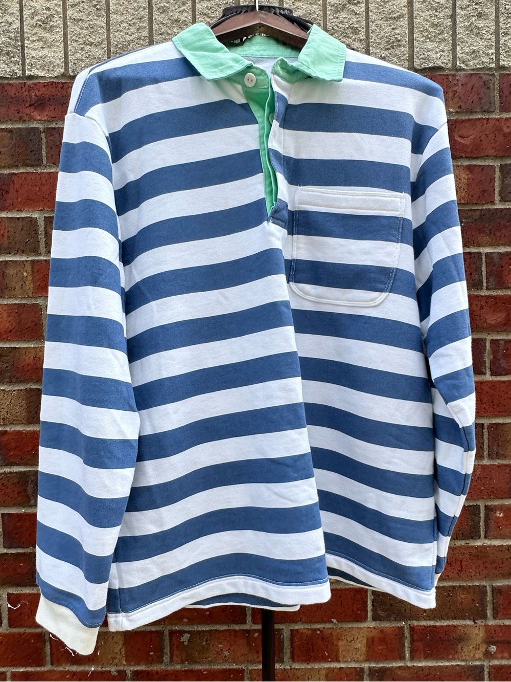 GAP Pullover 3/4 Button Rugby-Inspired Striped Sweatshirt Style Collar Classic - Picture 14 of 15